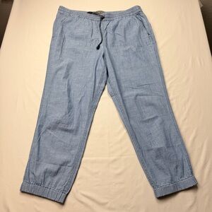 Light Blue Casual Linen Drawstring Jogger Pants